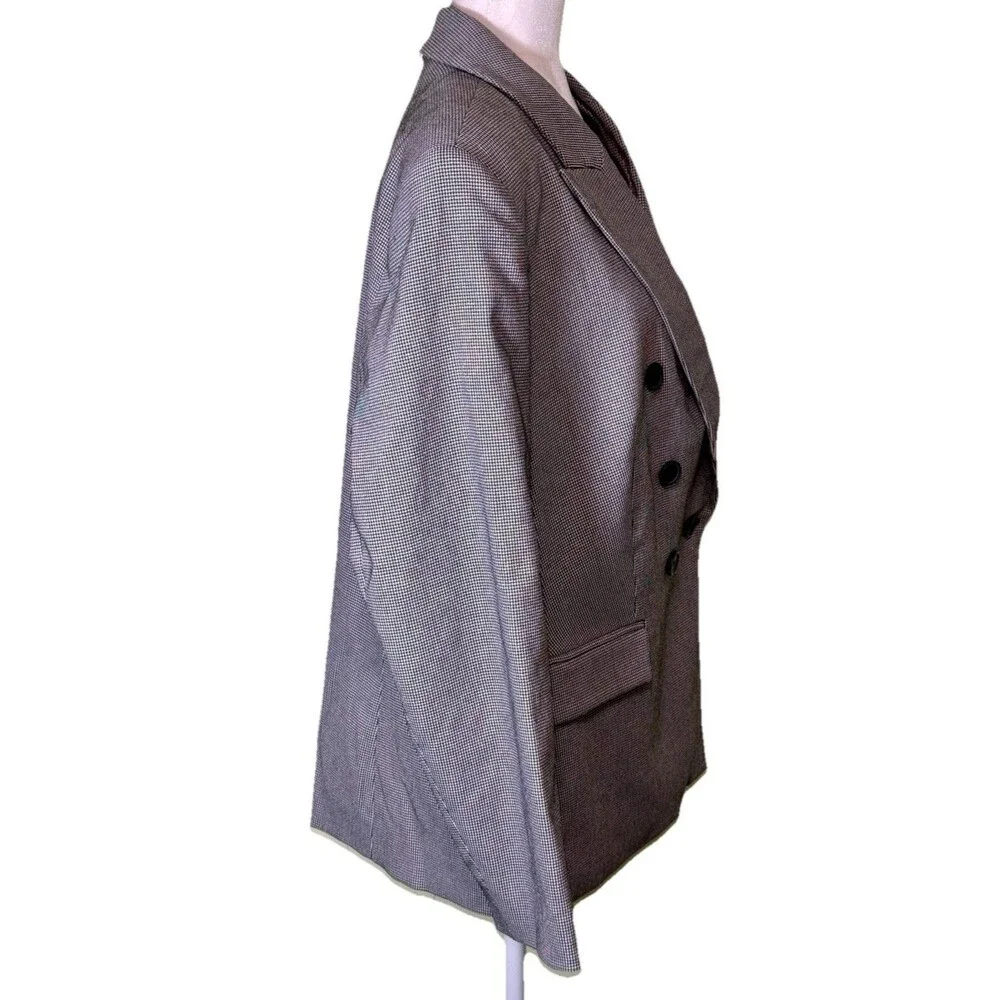 Women’s Double Breasted Blazer Gray Black‎ Micro Check Career Work Jacket Sz XL